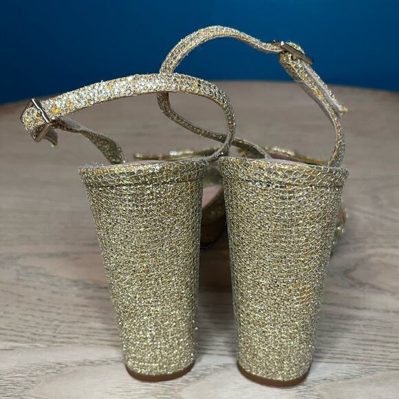 kate spade ♠️ new york Briana Platform Block Heel Gold Glitter Heels Women’s 7.5 - Picture 3 of 10